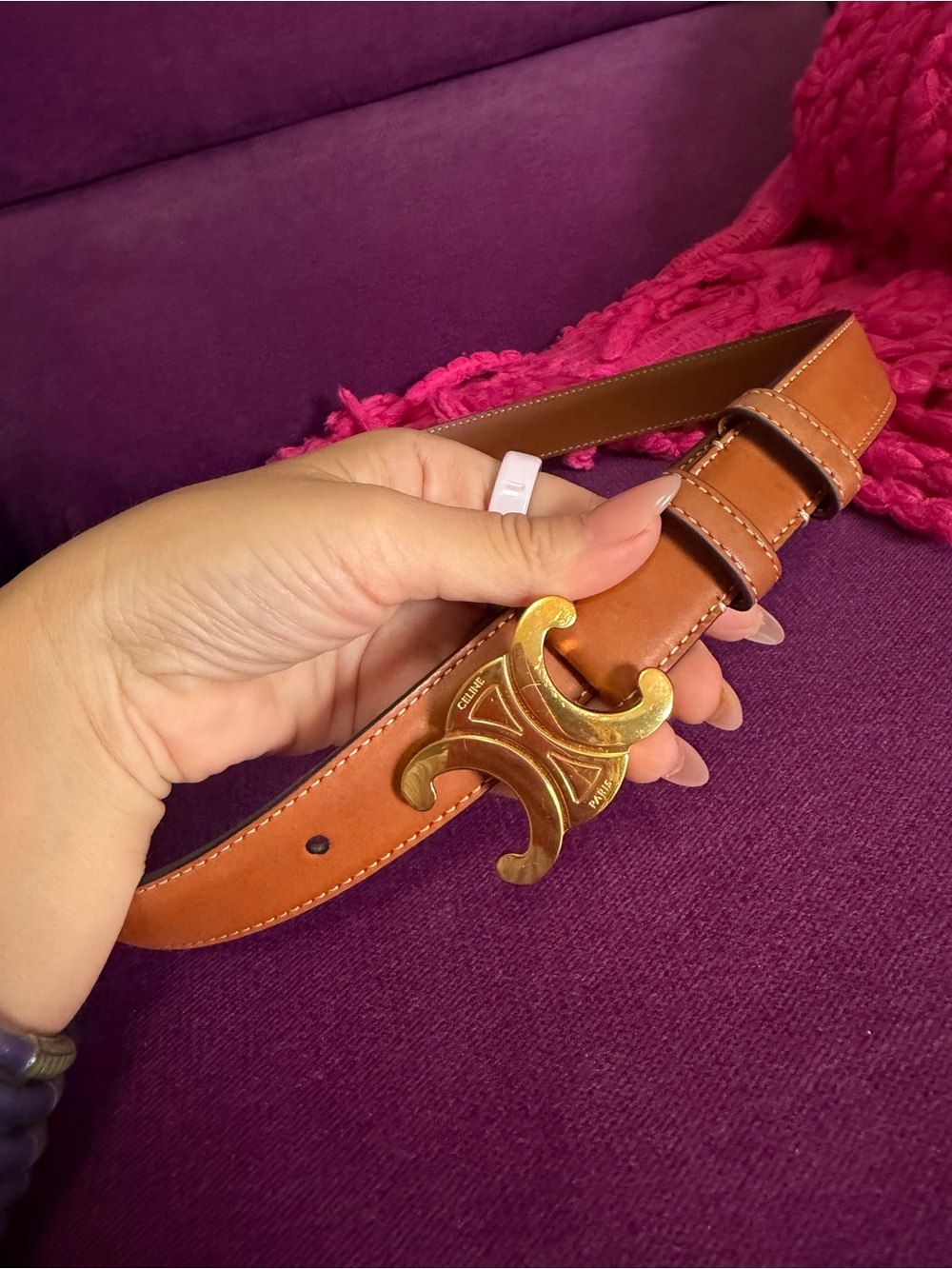 Authentic Celine Triomphe Belt in Tan Leather size 75